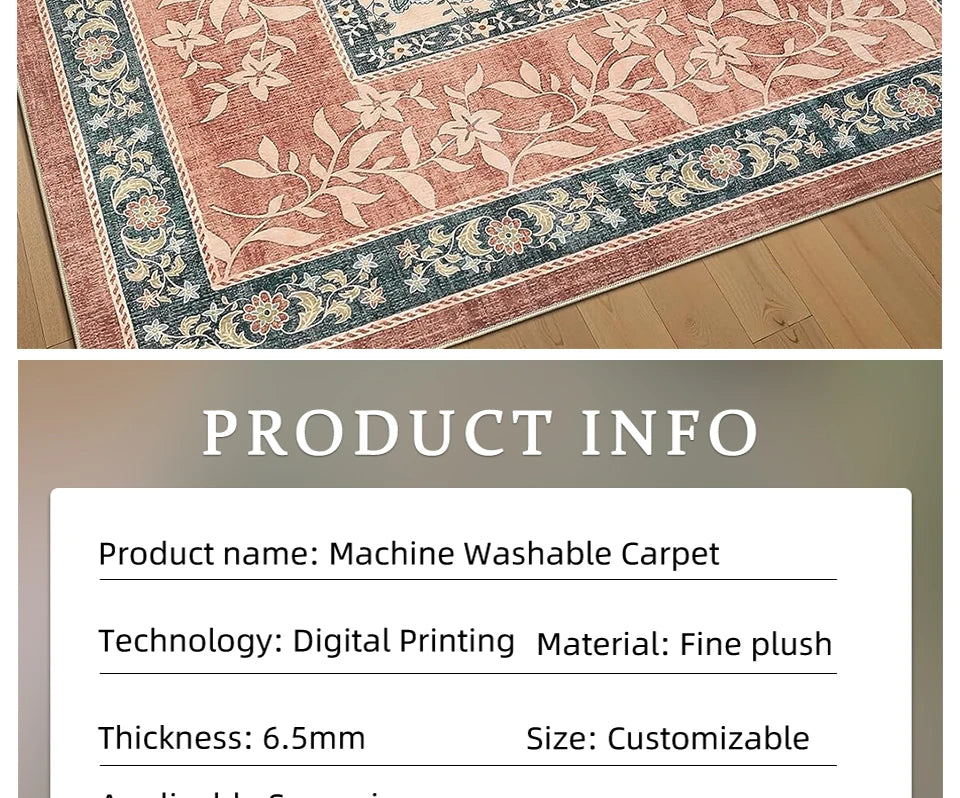 Vintage Floral Washable Area Rug & Hallway Runner