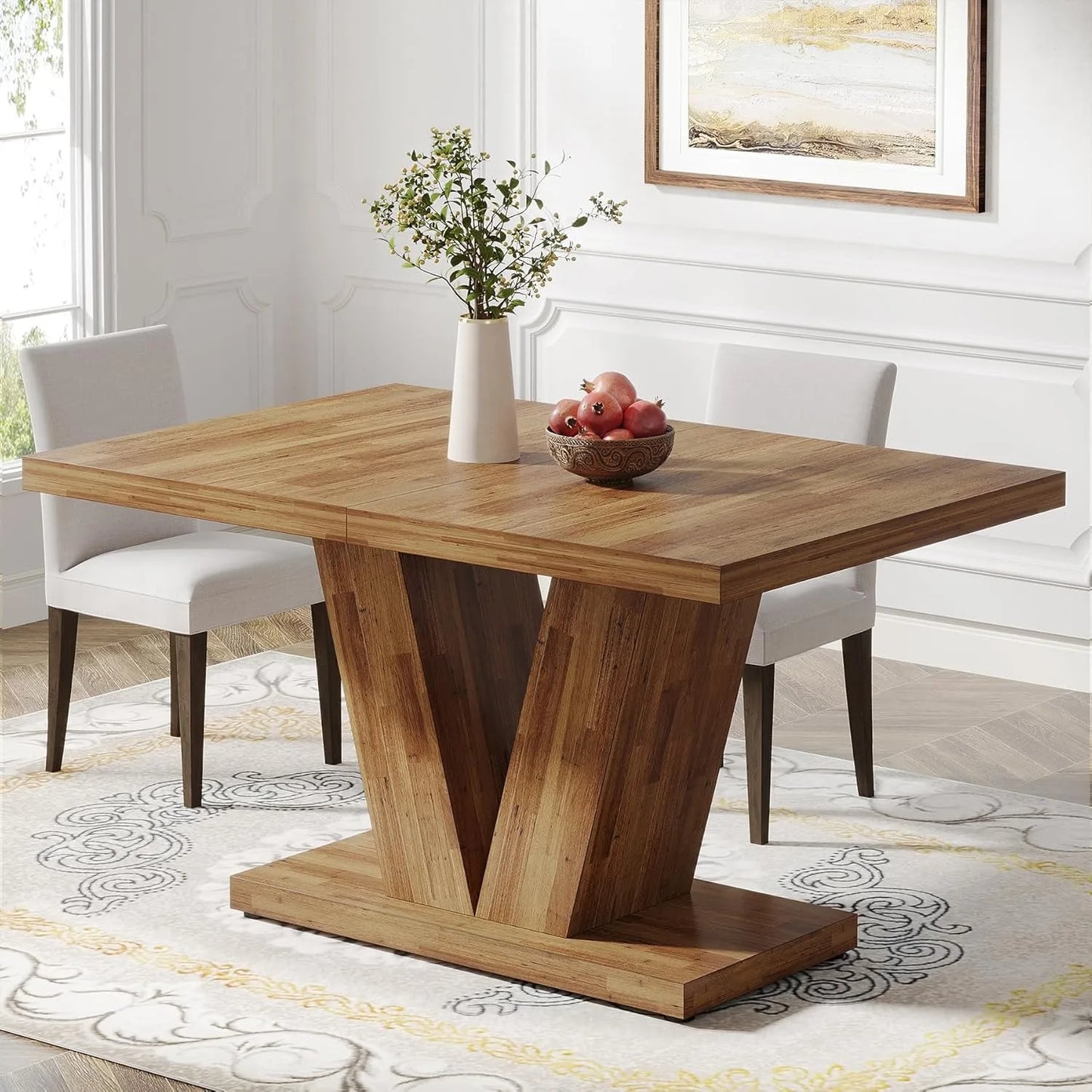 LITTLE TREE 47 Inch Farmhouse Pedestal Dining Table