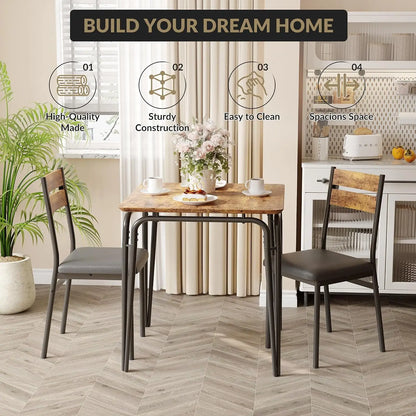 Compact 3-Piece Wood Dining Table Set