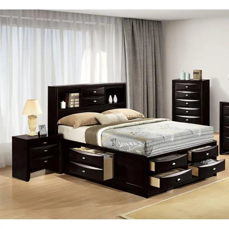 Contemporary King Bed with Nightstands Bookcase