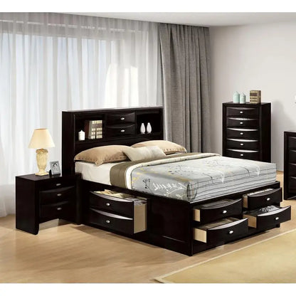 Contemporary King Bed with Nightstands Bookcase