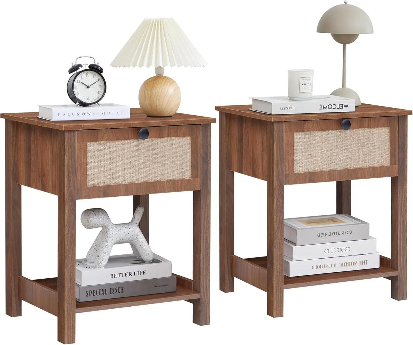 Modern Flax Wood Nightstand with Drawer