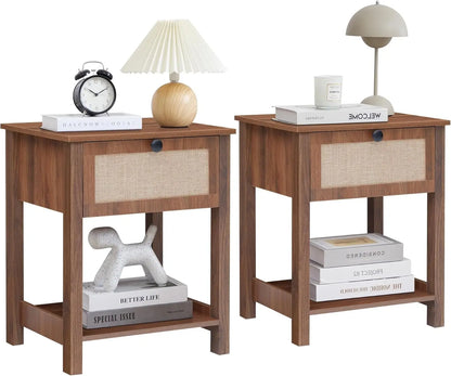 Modern Flax Wood Nightstand with Drawer