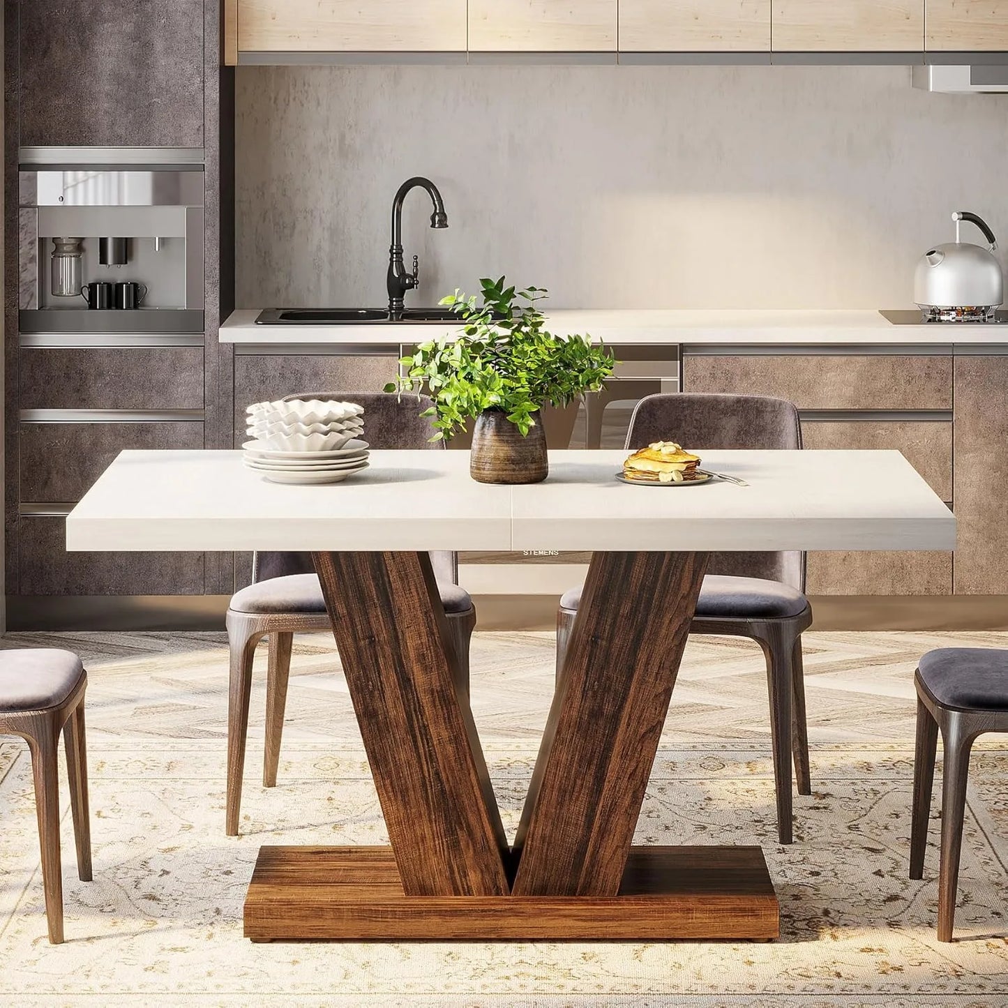 LITTLE TREE 47 Inch Farmhouse Pedestal Dining Table