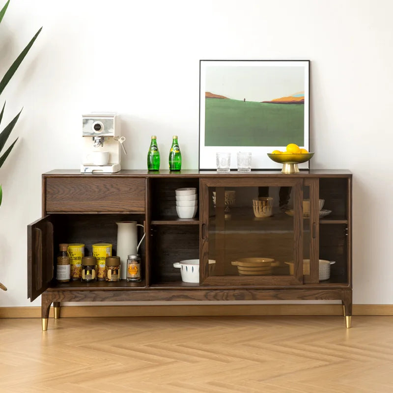Modern Minimalist Walnut Wall Mounted Sideboard Cabinet