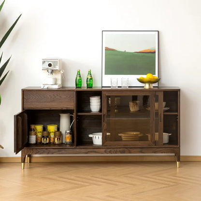 Modern Minimalist Walnut Wall Mounted Sideboard Cabinet
