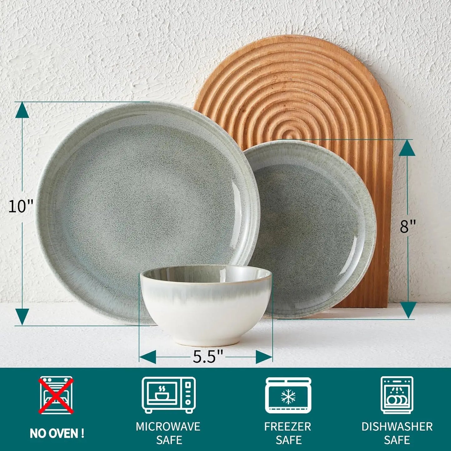 Gradient Green Stoneware Dinnerware Set for 4