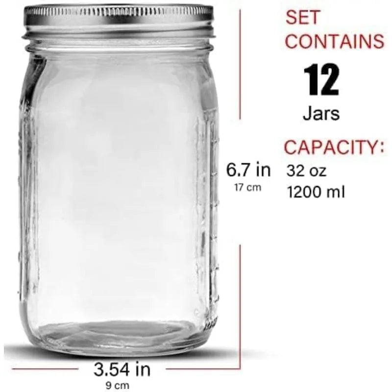 12-Pack 32oz Wide Mouth Mason Jars