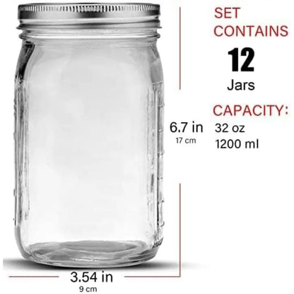 12-Pack 32oz Wide Mouth Mason Jars