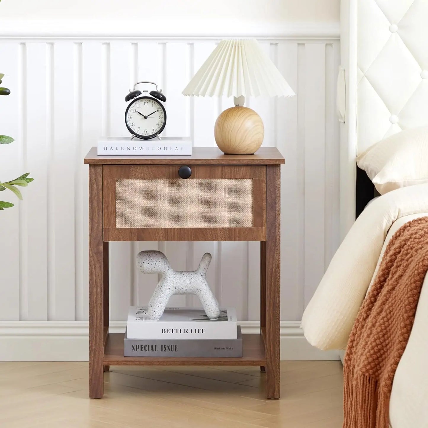 Modern Flax Wood Nightstand with Drawer