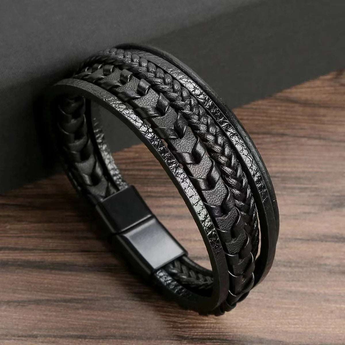 Men’s Vintage Leather Braided Magnetic Bracelet