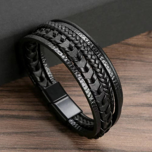 Men’s Vintage Leather Braided Magnetic Bracelet