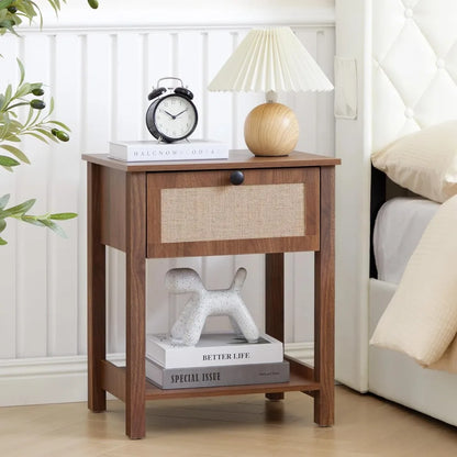 Modern Flax Wood Nightstand with Drawer