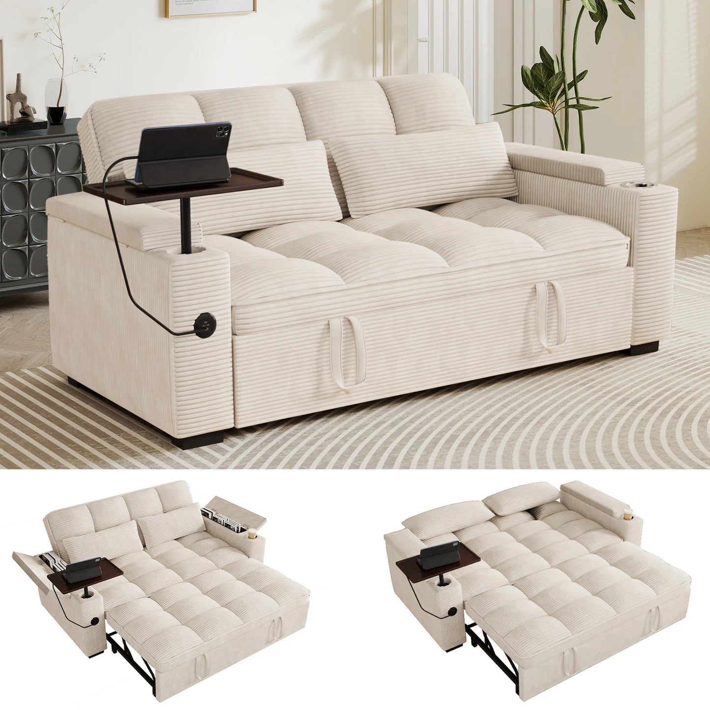 Convertible Sofa Bed Swivel Side Table