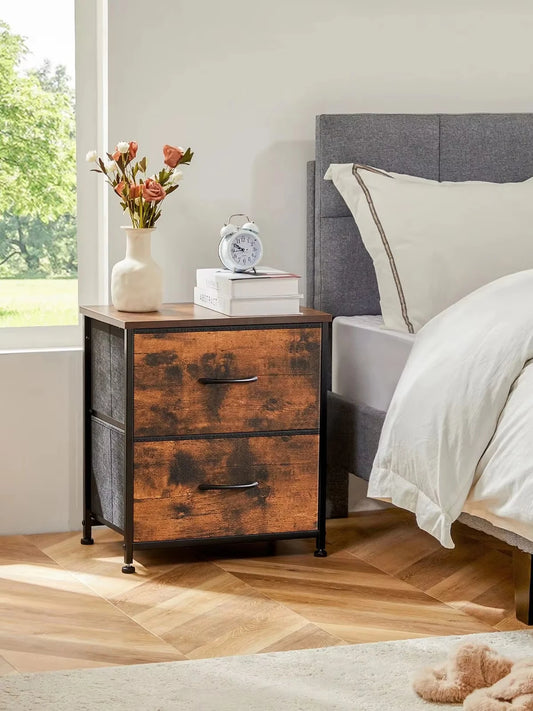 Nightstand with Fabric Drawers Bedroom Storage