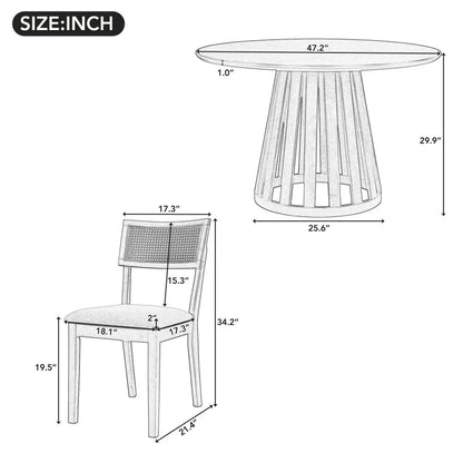 Classic 5-Piece Round Wooden Dining Table Set with 4 Side Chairs