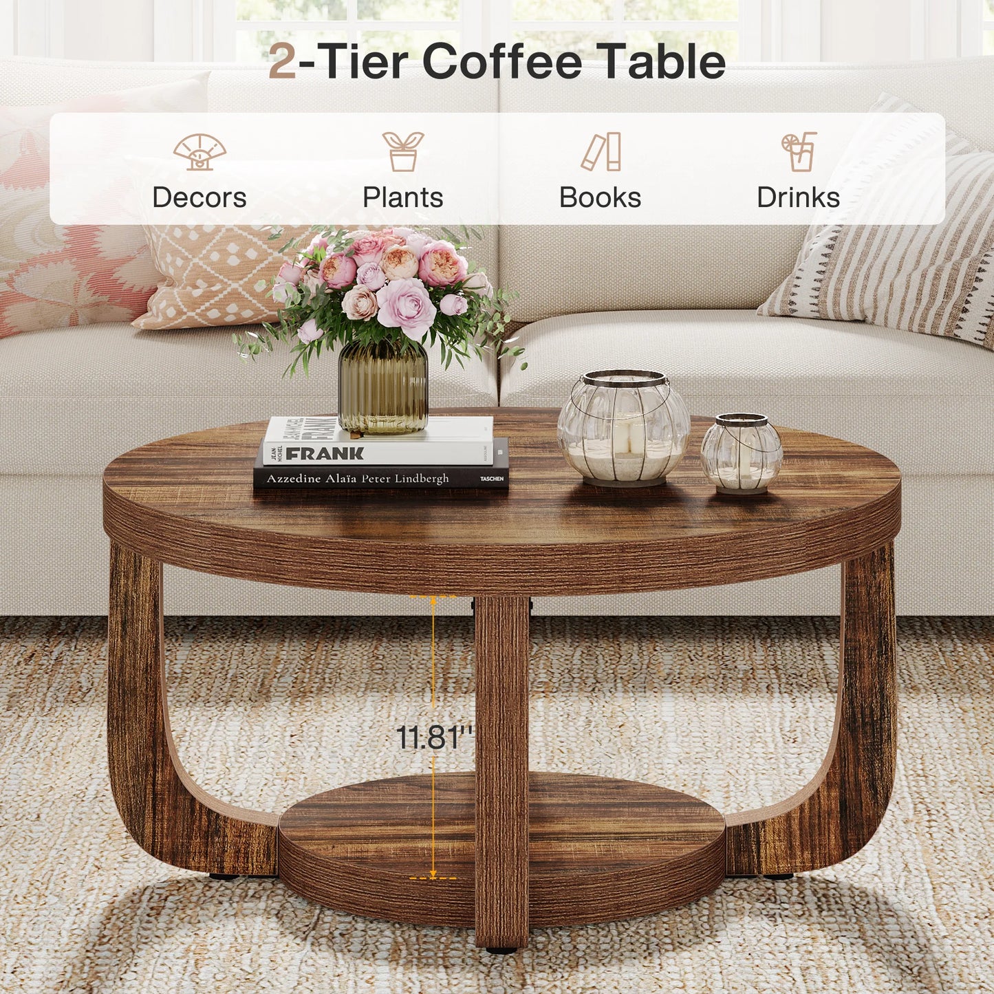 Tribesigns 2 Tier Round Wooden Coffee Table