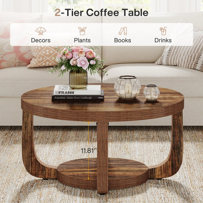 Tribesigns 2 Tier Round Wooden Coffee Table