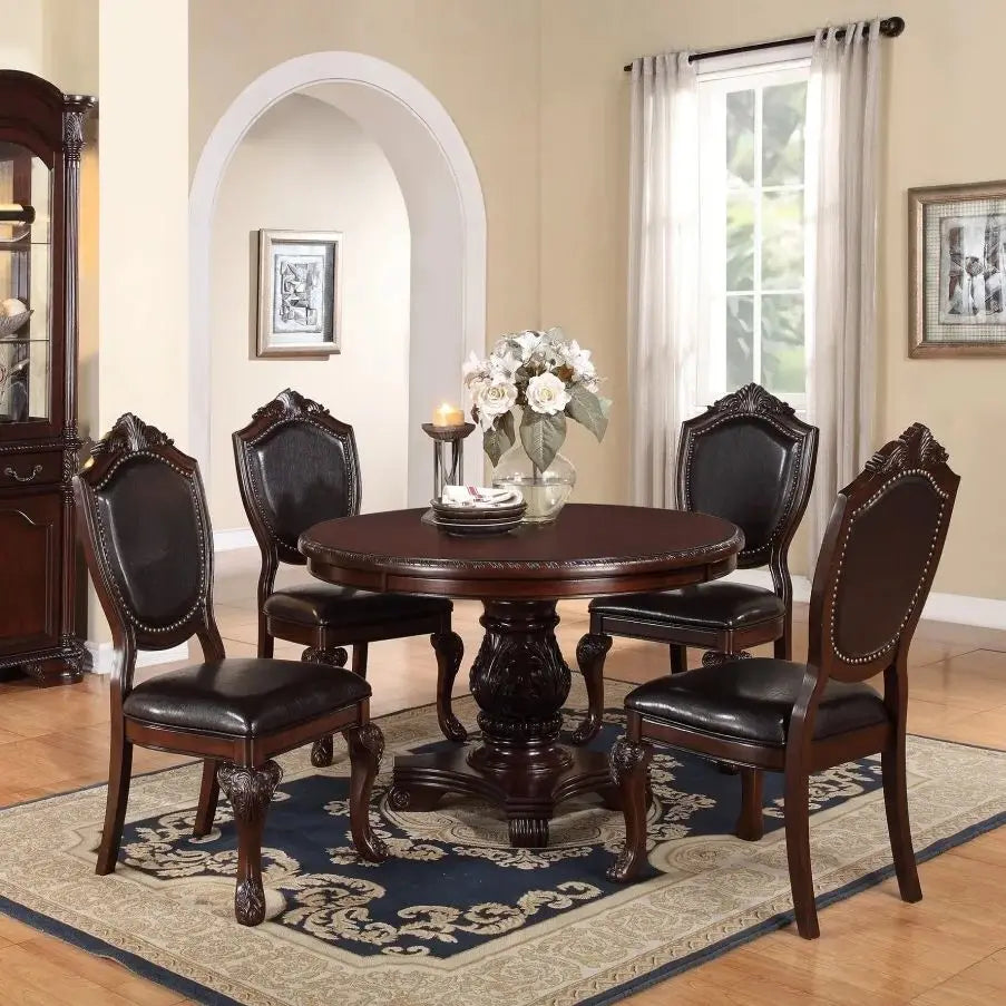 Classic 5-Piece Round Wooden Dining Table Set with 4 Side Chairs