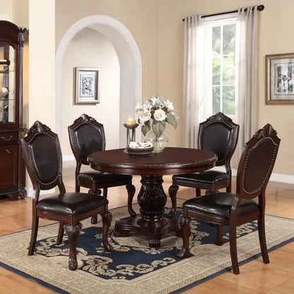 Classic 5-Piece Round Wooden Dining Table Set with 4 Side Chairs
