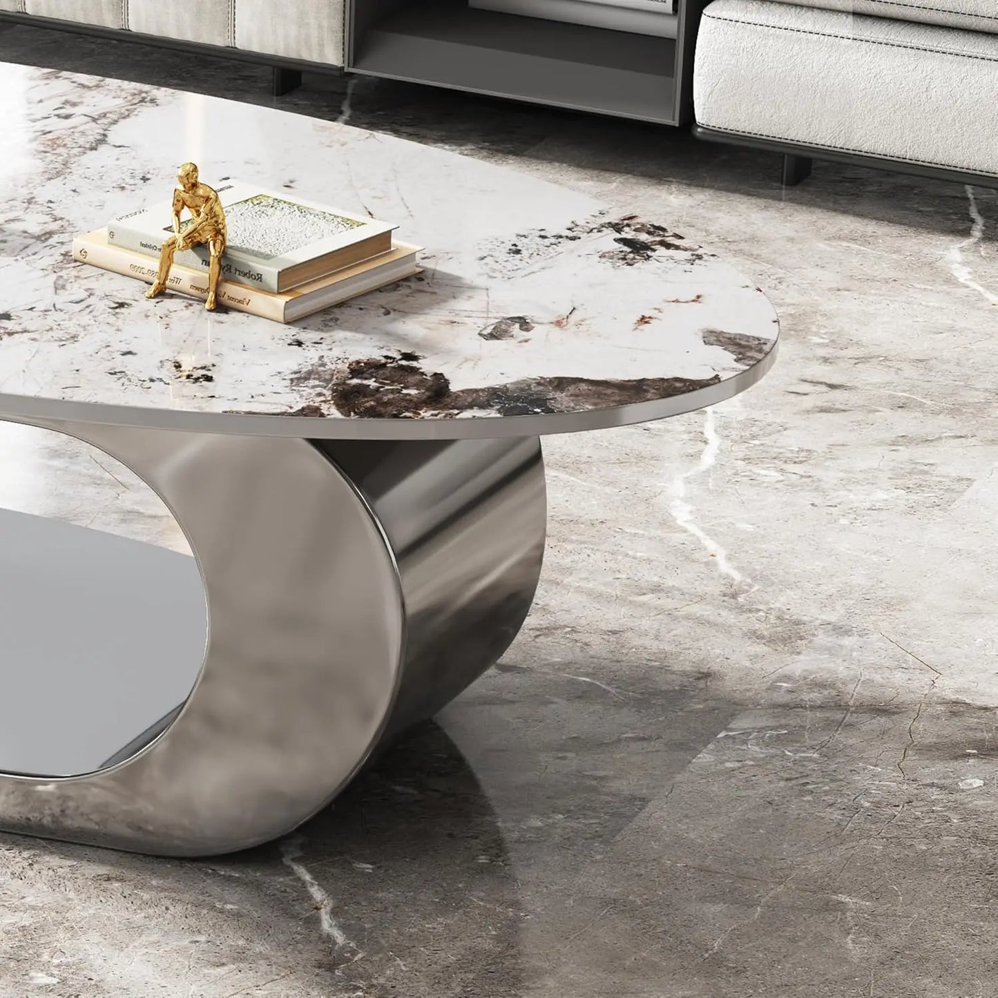 Luxury Oval Faux Marble Coffee Table