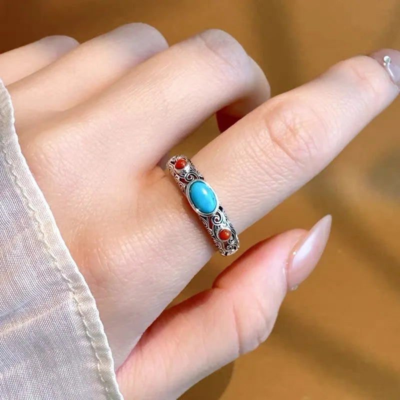 Vintage Sterling Silver Turquoise Band Ring