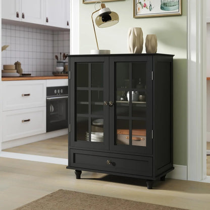 Modern Wood Buffet Cabinet with Glass Doors
