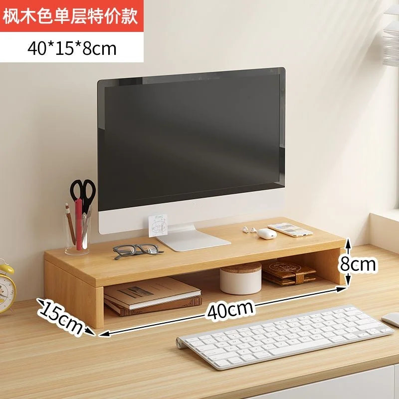 Ergonomic Wood Monitor Riser & Desk Organizer