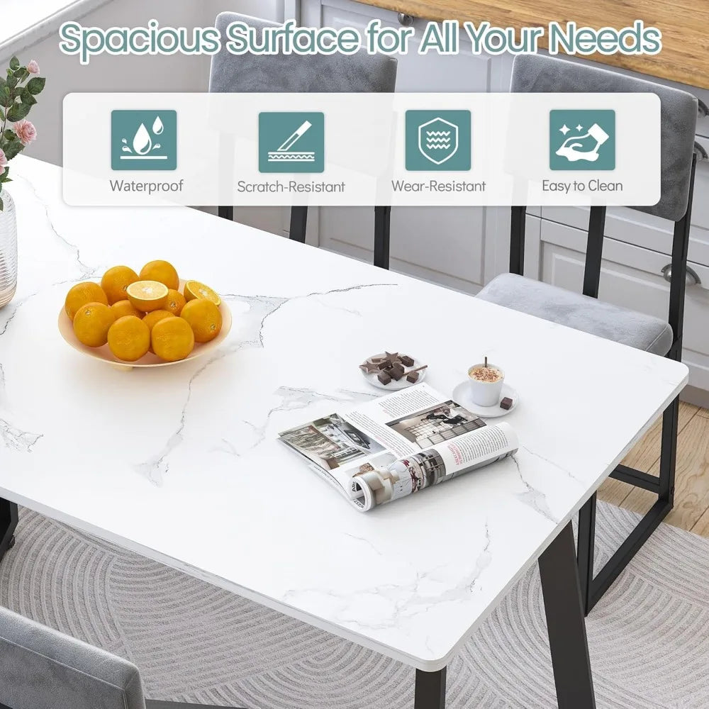 Modern 5-Piece Dining Set Marble Table Chairs
