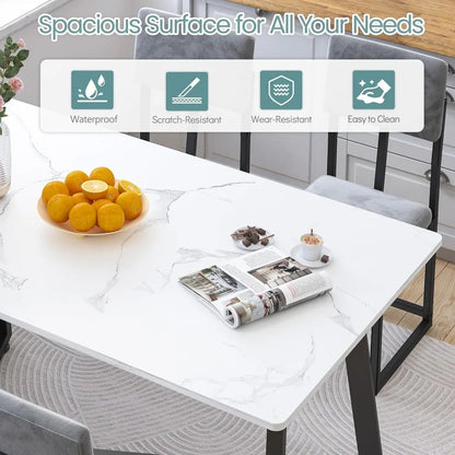 Modern 5-Piece Dining Set Marble Table Chairs
