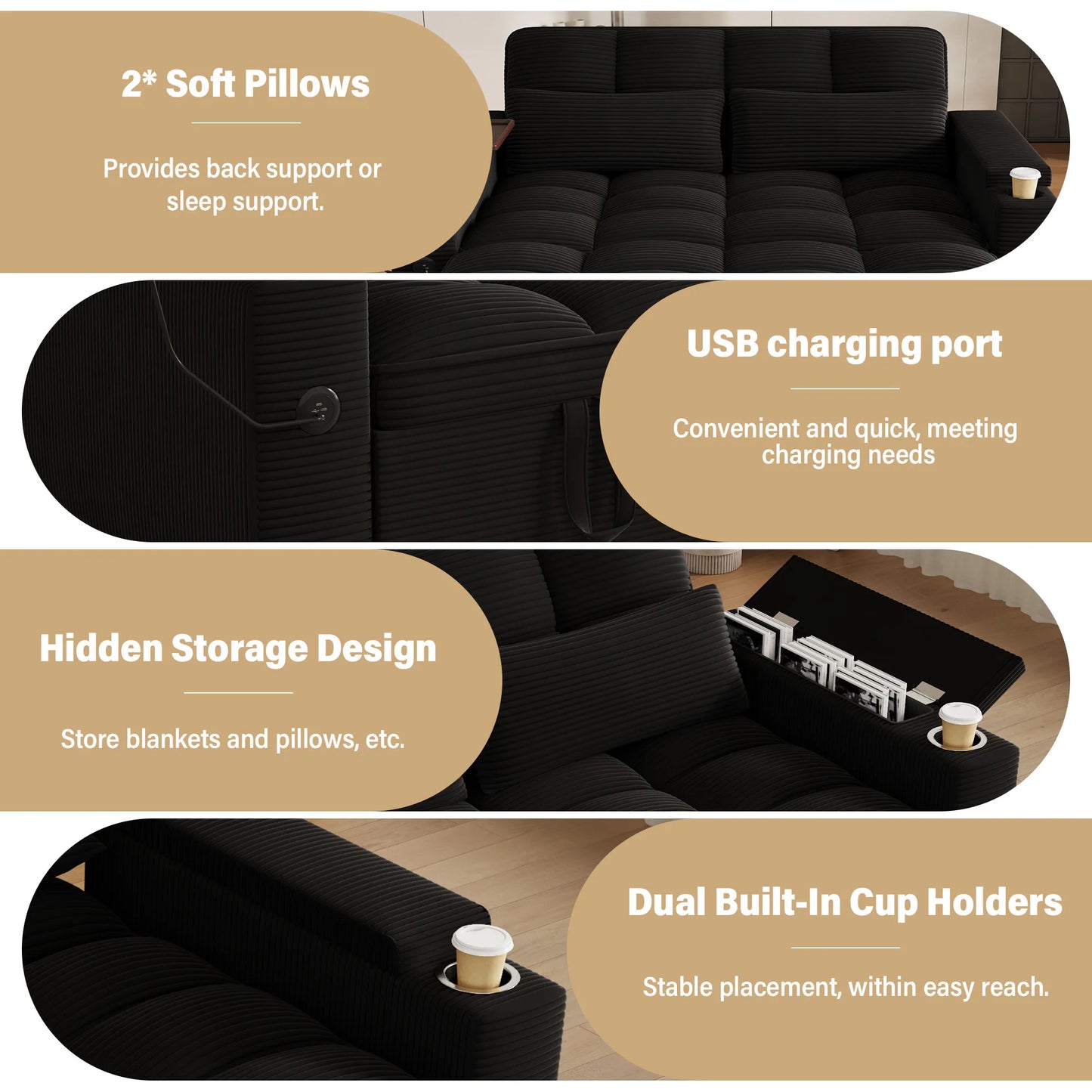 Convertible Sofa Bed Swivel Side Table