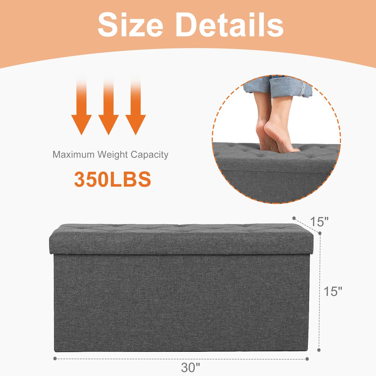 Heavy Duty Folding Storage Ottoman Bench