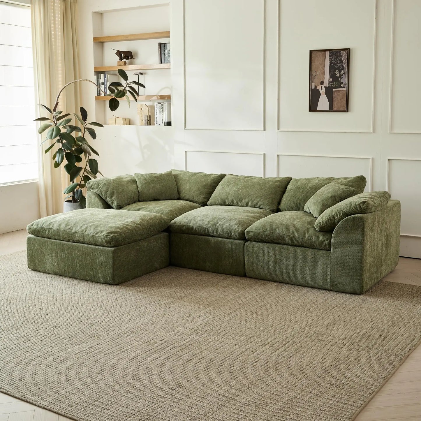 Modern Cloud Chenille Fabric Sectional Sofa