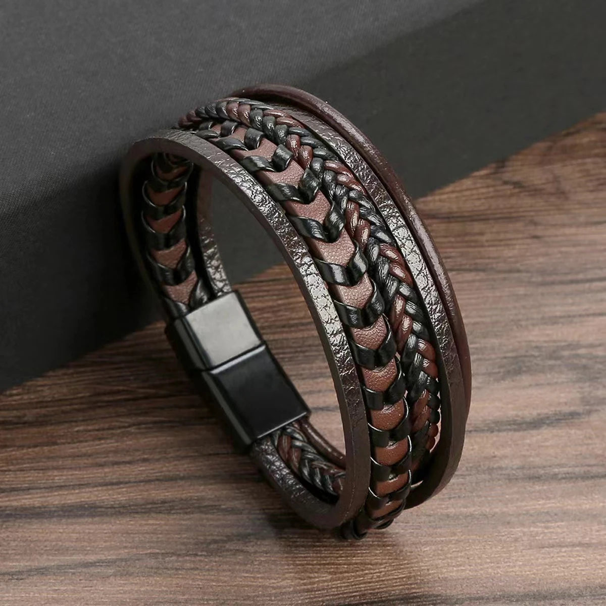 Men’s Vintage Leather Braided Magnetic Bracelet