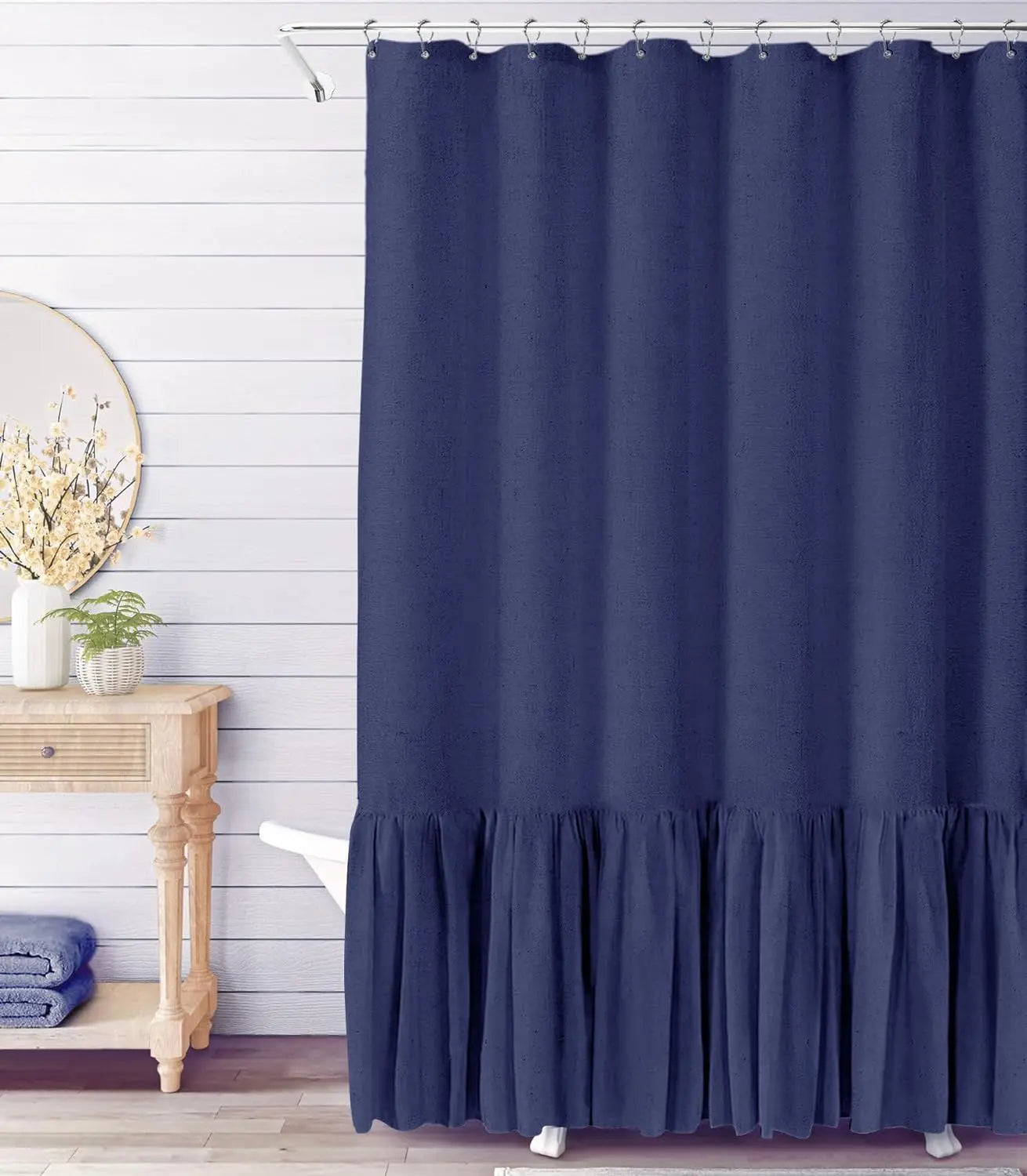 Farmhouse Linen Ruffle Shower Curtain Set