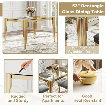 Glass Dining Table Set Gray Velvet Chairs