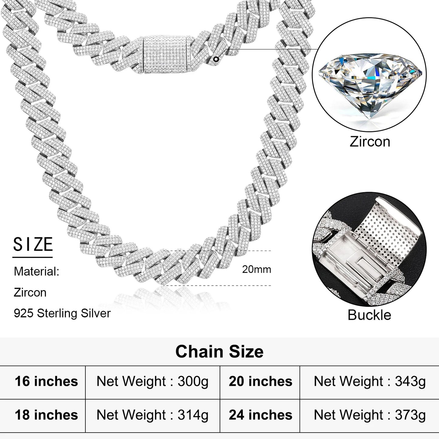 Men's 20mm 3-Row Iced Out Cuban Link Chain | 925 Sterling Silver Hip Hop Jewelry | High Quality AAA+ Cubic Zirconia