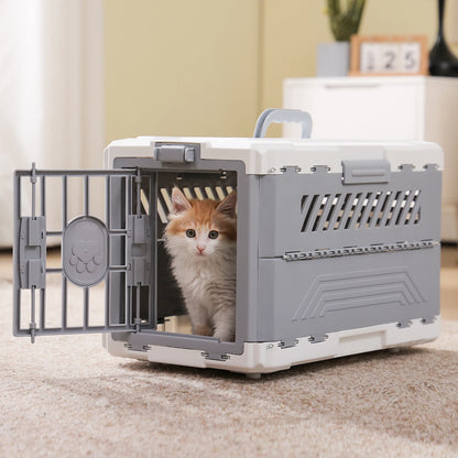 Foldable Pet Carrier Crate with Secure Lock Door & Anti-Slip Mat – Portable Travel Kennel