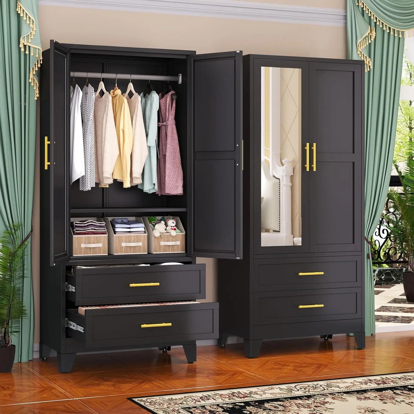 71 Inch Steel Armoire Wardrobe Closet Cabinet