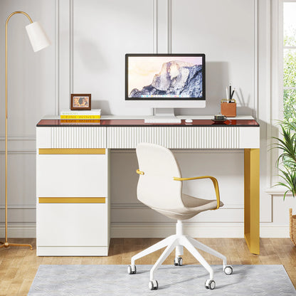 47" Modern White Gold Computer Desk