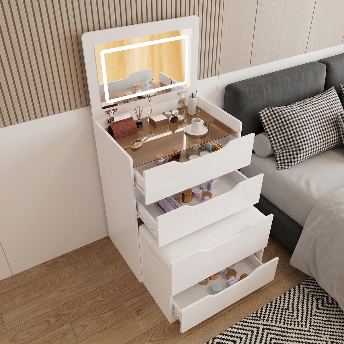 3-in-1 Compact Hidden Vanity Desk Nightstand