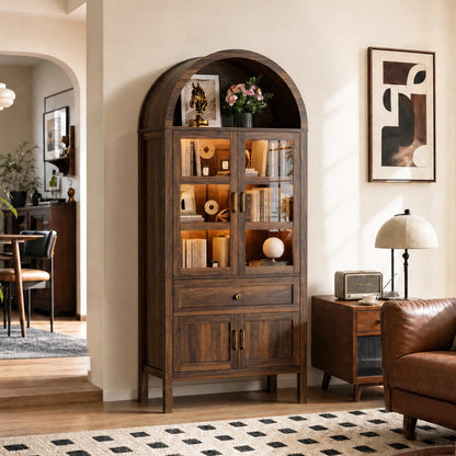 71" Arched Wood Storage Cabinet with Dimmable LED Lights