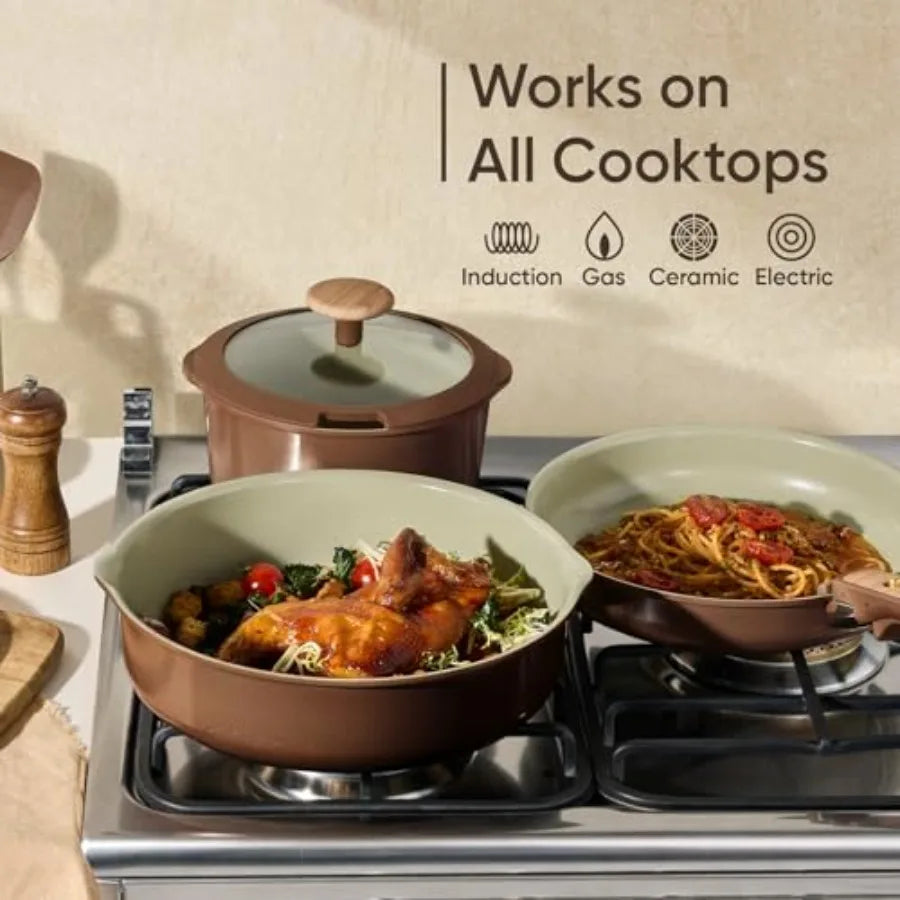 Ceramic Nonstick Cookware Set with Detachable Handle