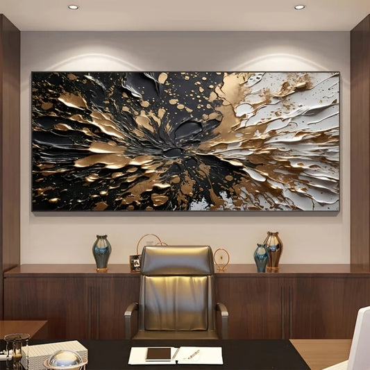 Modern Abstract Black Gold Ink Wall Art