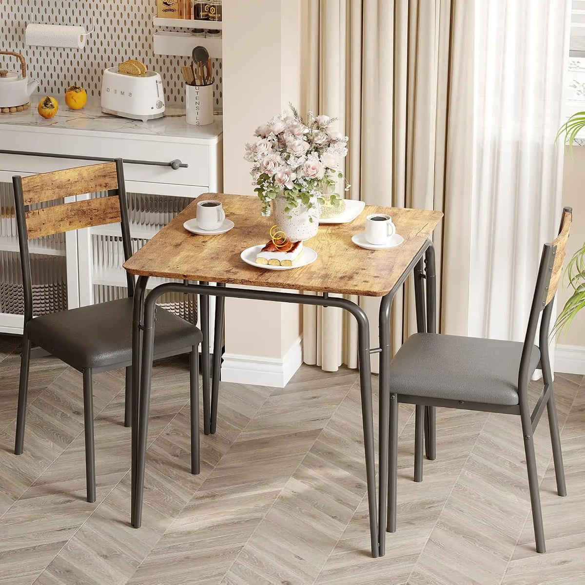 Compact 3-Piece Wood Dining Table Set