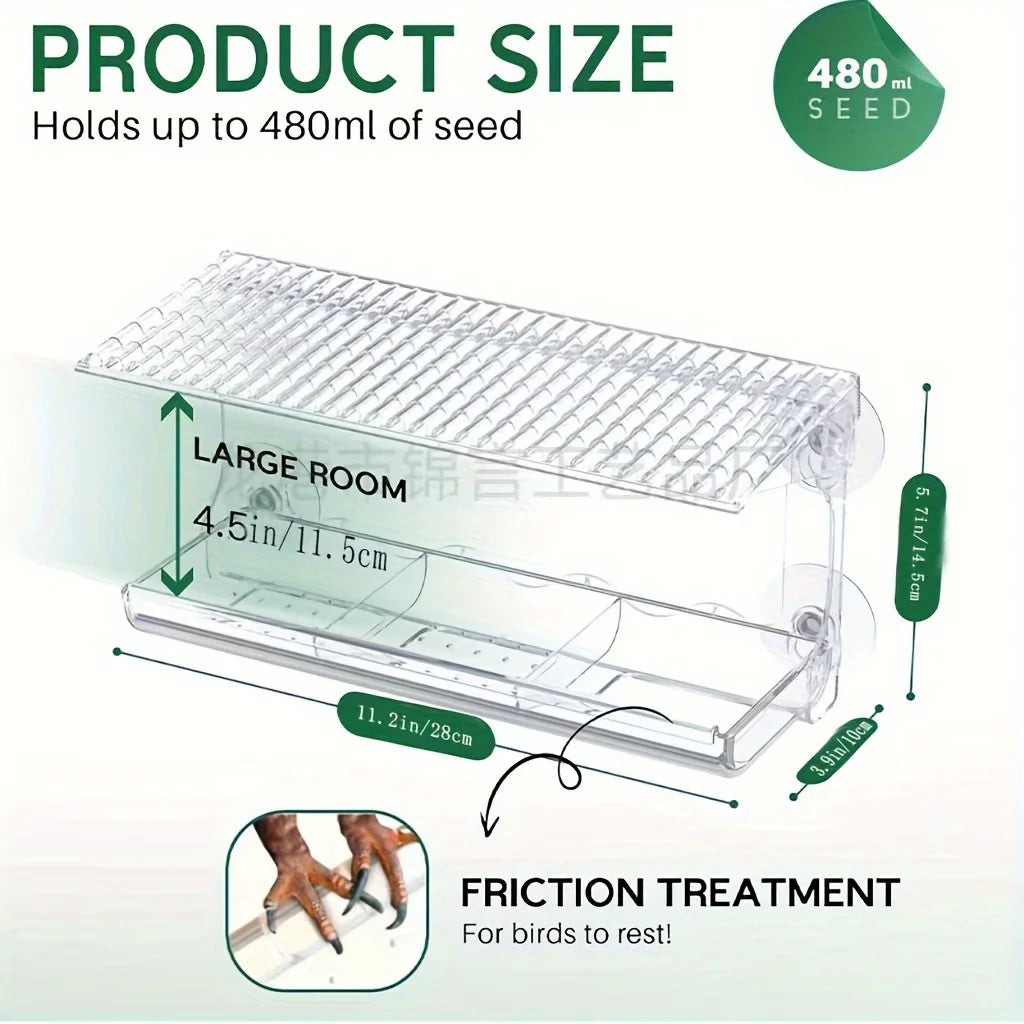 Large Window Bird Feeder with Seed Tray