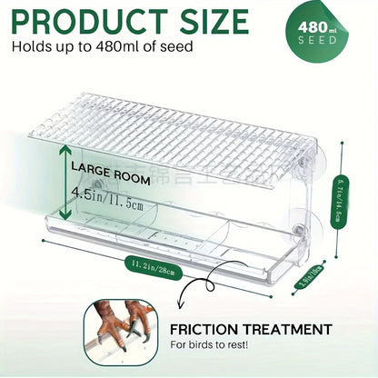 Large Window Bird Feeder with Seed Tray
