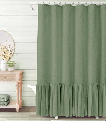 Farmhouse Linen Ruffle Shower Curtain Set