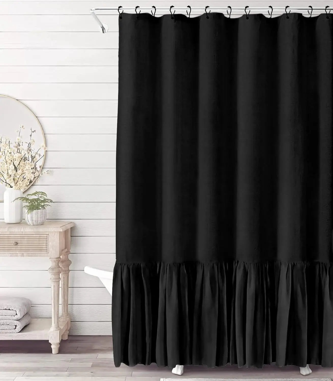 Farmhouse Linen Ruffle Shower Curtain Set