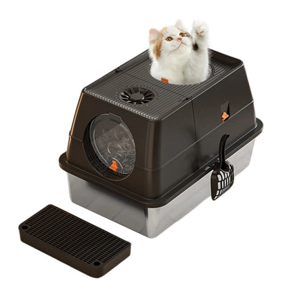 Stainless Steel Enclosed Cat Litter Box with Lid